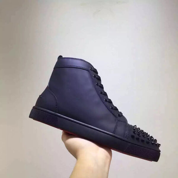 2016AW クリスチャン ルブタンコピー スニーカー Christian Louboutin Lou Spikes Calf ハイカット Black